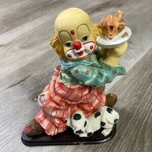 Vintage Hand Painted Clown‎ Figurine with Dog and Ice Cream 7" Multicolor